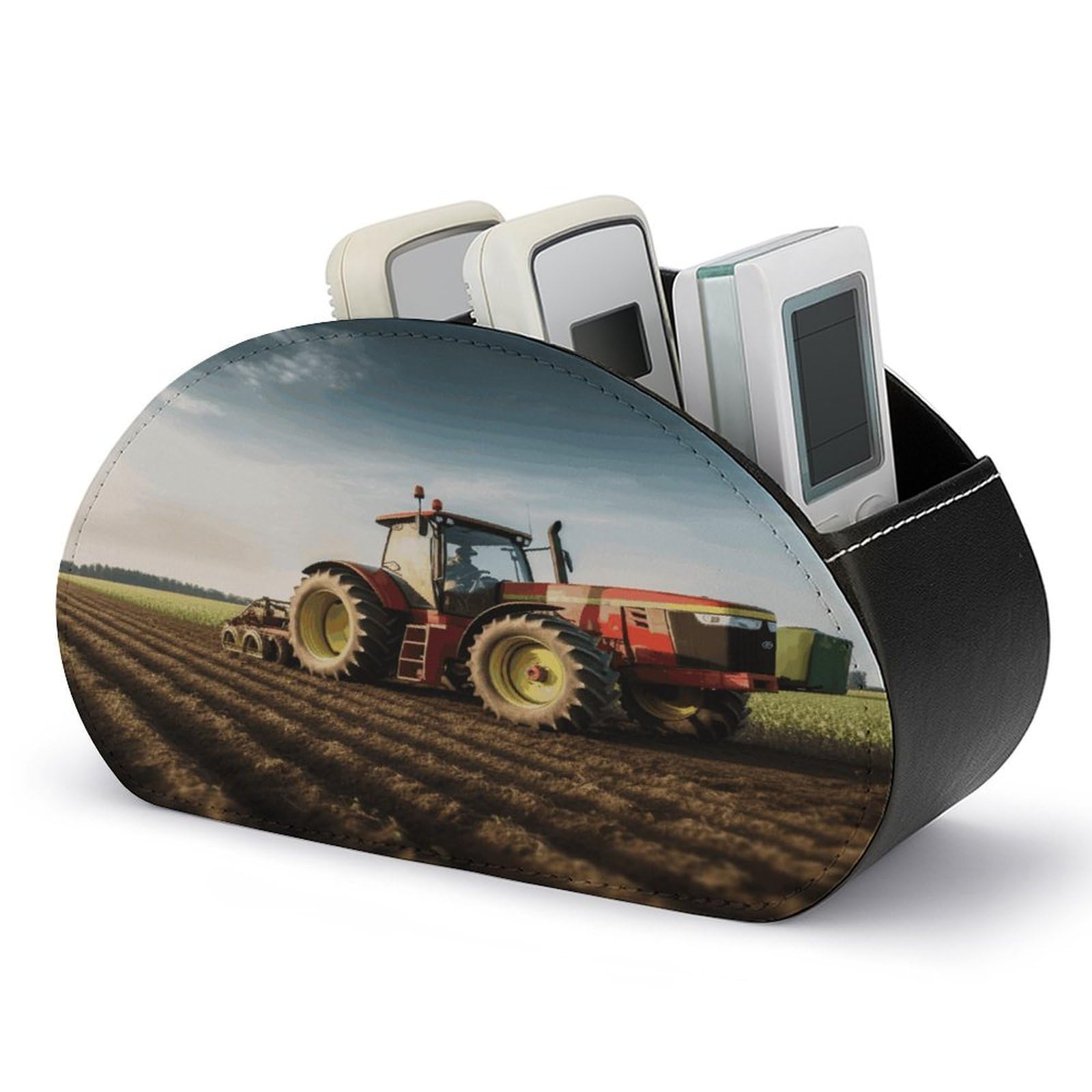 FodPand Tractor Farm Remote Control Holders PU Leather Remote Caddy Desktop Organizer with 5 Compartments TV Remote Holder Box Tray for Bedside Table Office Desk Accessories&Gift