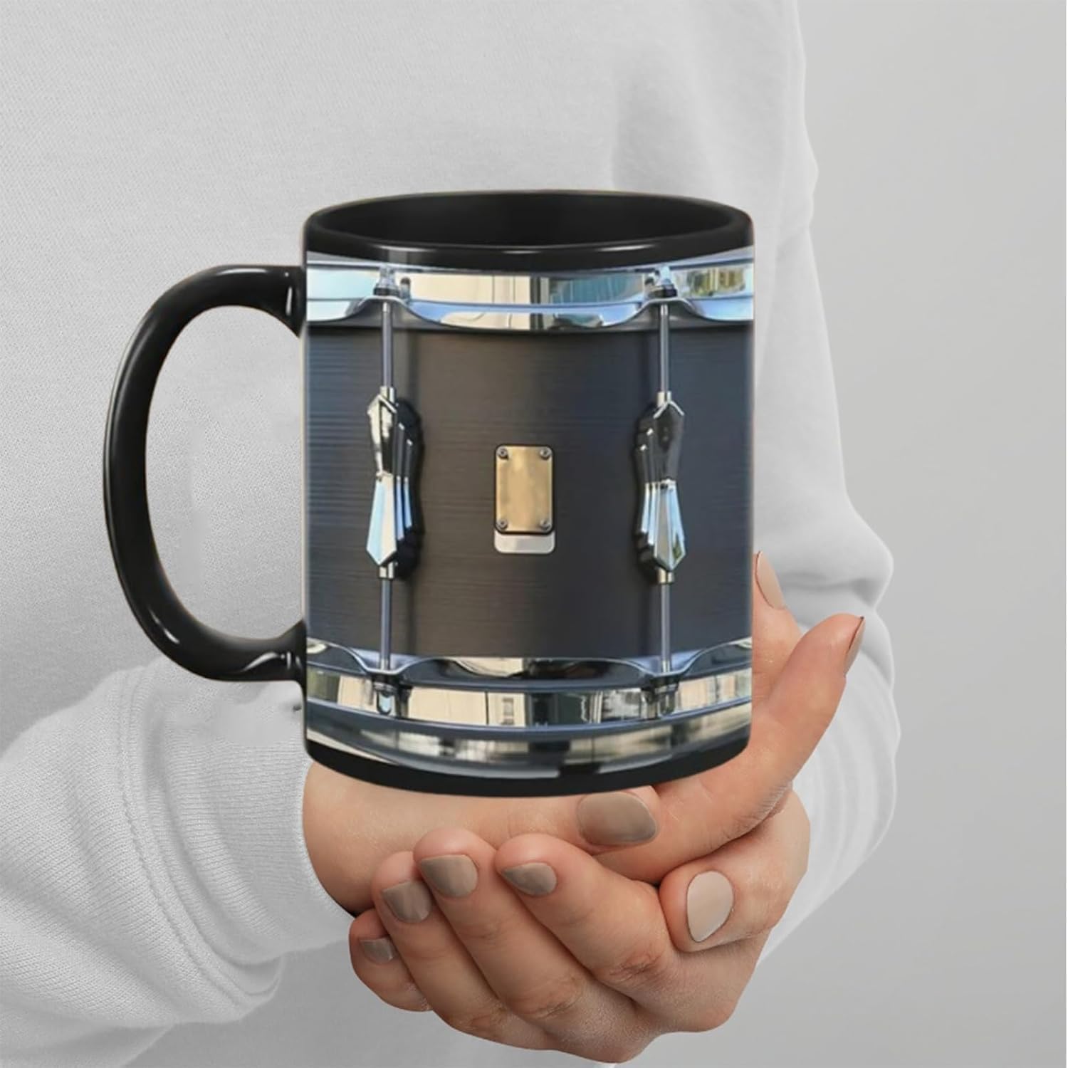 Tazza Vintage Nera con Tamburo, Divertenti Regali per Batteristi, Nuovo Regalo 2025 per Batterista, Tazza da caffè con Tamburo, Divertente Tazza Britannica con Tamburo, Tazza D, White