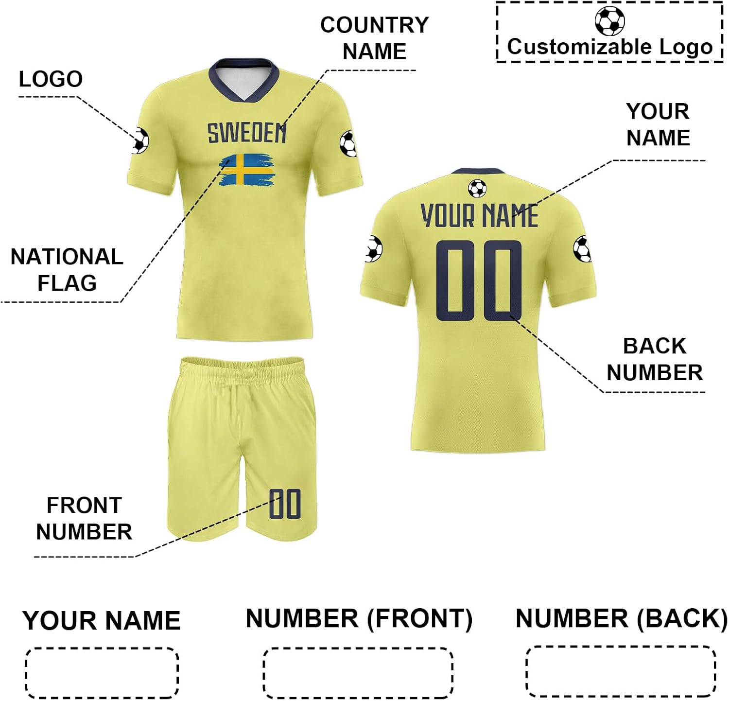 Custom 24/25 National Soccer Team Jersey Set Personalized Name Number Uniform Shirts Shorts for Men Women Youth Fans Gift