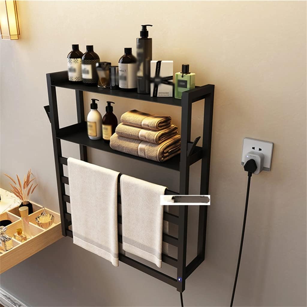 Wall Mounted Electric Heating Towel Rack Storage Intelligent Warmer Smart Fast Drying Heated Rail (Color : Black Size : One Size)