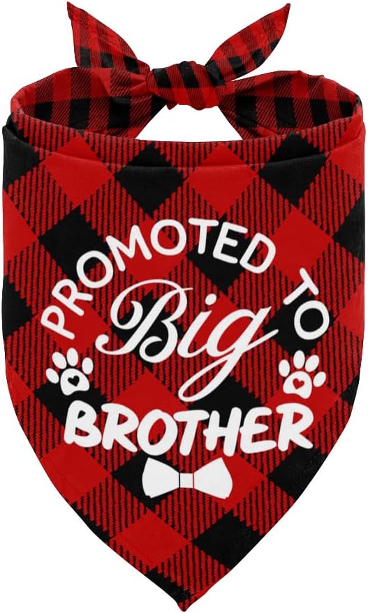 Dog Bandana, Promoted to Big Brother Dog Bandana, Dog Scarf Classical Plaid Printing, Dog Scarf Accessories, Dog Bandana Pet Scarf, Pet Plaid Scarf Gender Reveal Accessories, Dog Bandana Gift (B8)
