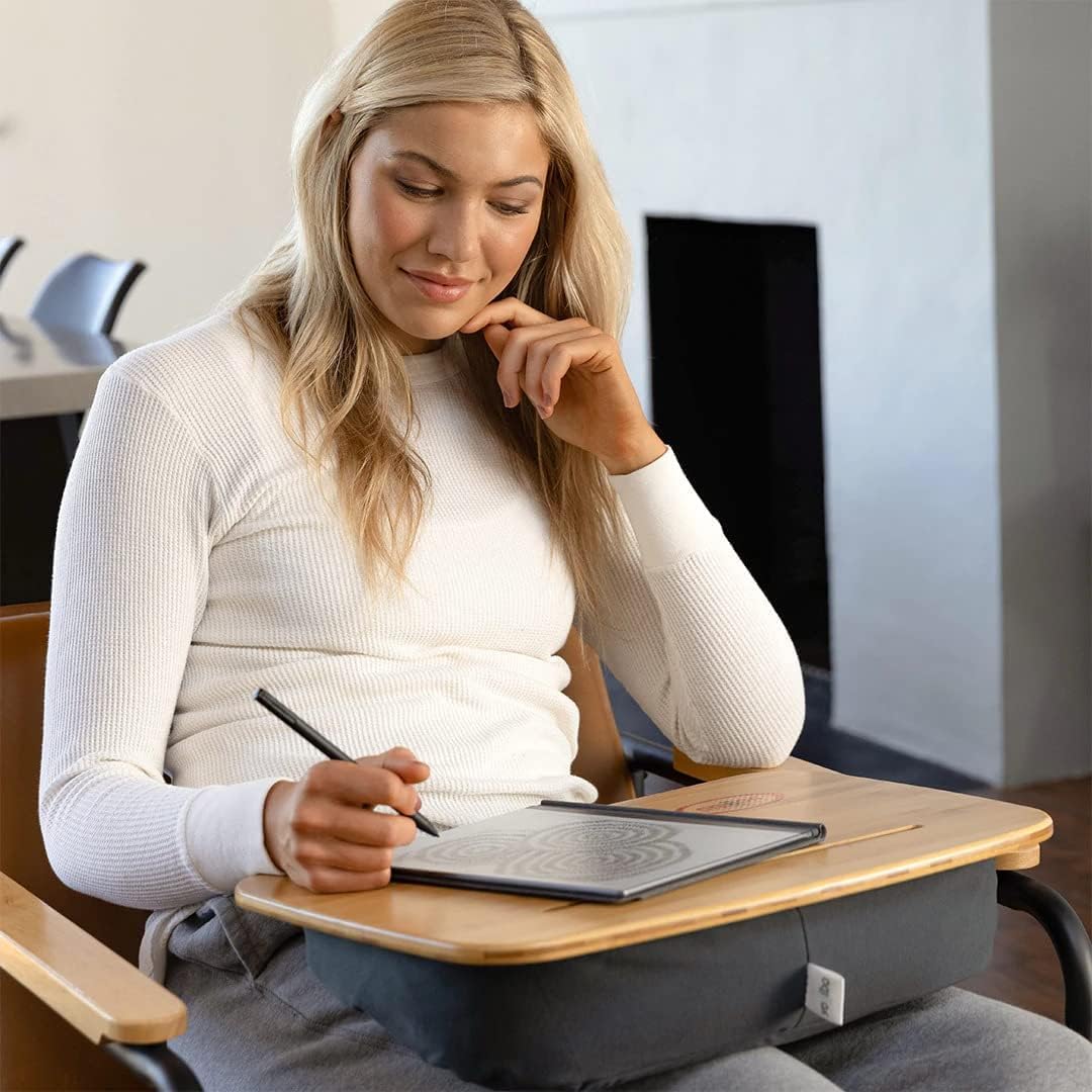Yogibo Traybo 2.0 Lap Desk, Bamboo Top Lap Desk With Pillow for Laptop Built in Slot for Tablet or Phone, Lap Pad for Working, Reading, Writing, Lap Board, Dark Gray