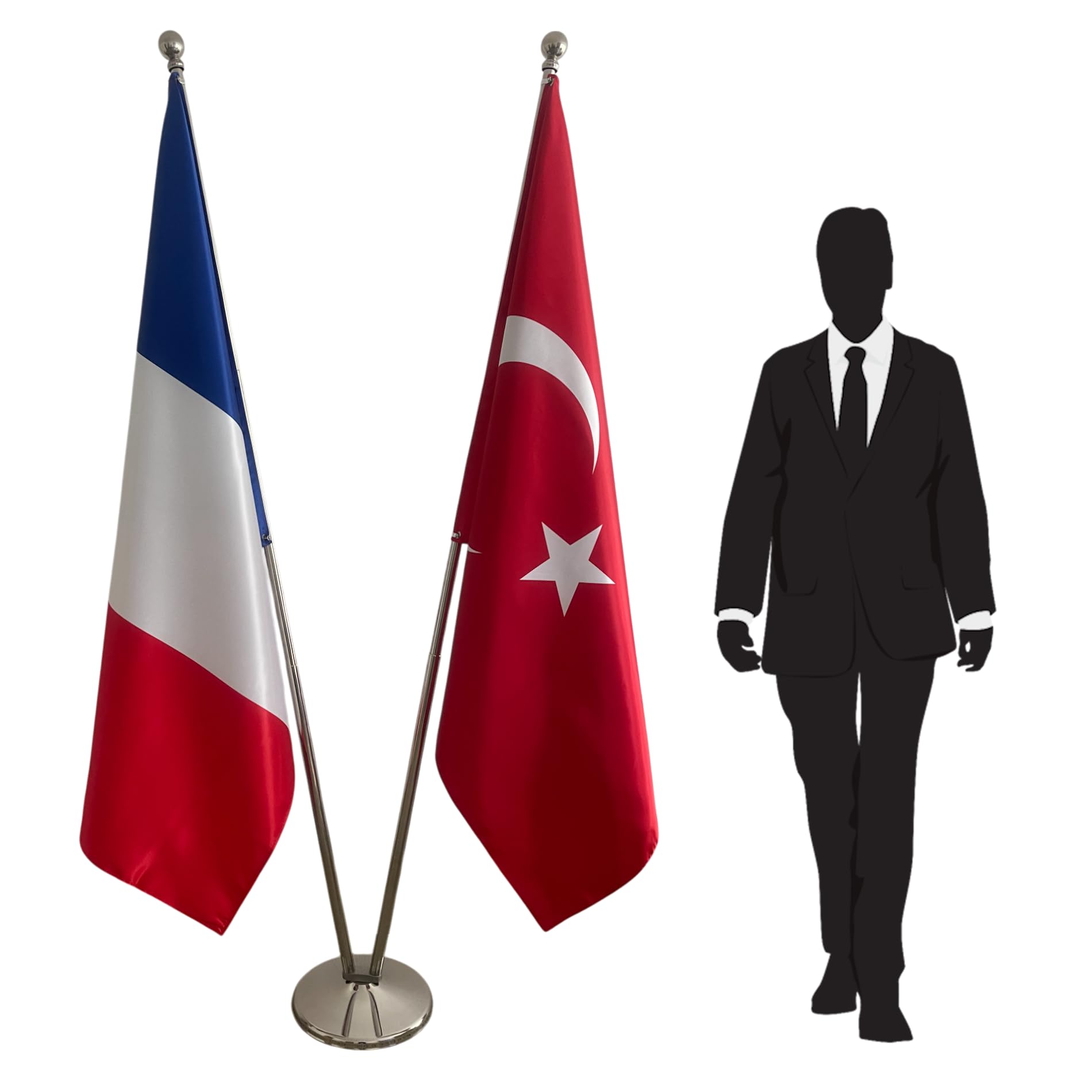 Drapeaux pour bureau France et Turquie avec mât élégant CN3-FR-TR