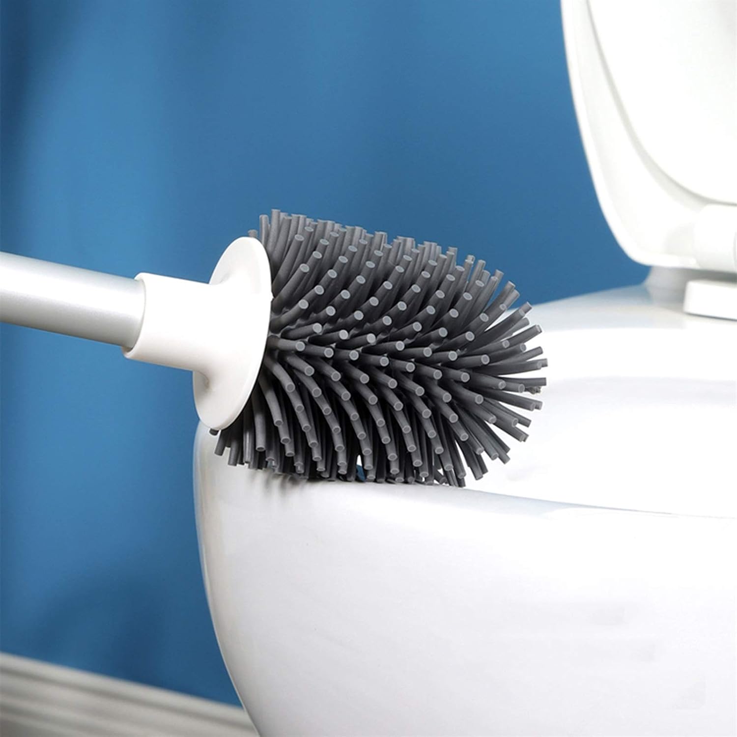 Toilet Brush Holder Wall-Mounted Toilet Brush Can Hold Cleaning Supplies Soft Brush Head Long Handle and Shelf Punch-Free Toilet Bowl Brush Set Toilet Brush Holders