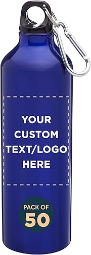 DISCOUNT PROMOS Botellas de agua de aluminio personalizadas con mosquetón de 24 onzas, juego de 50, paquete personalizado a granel, perfectas para