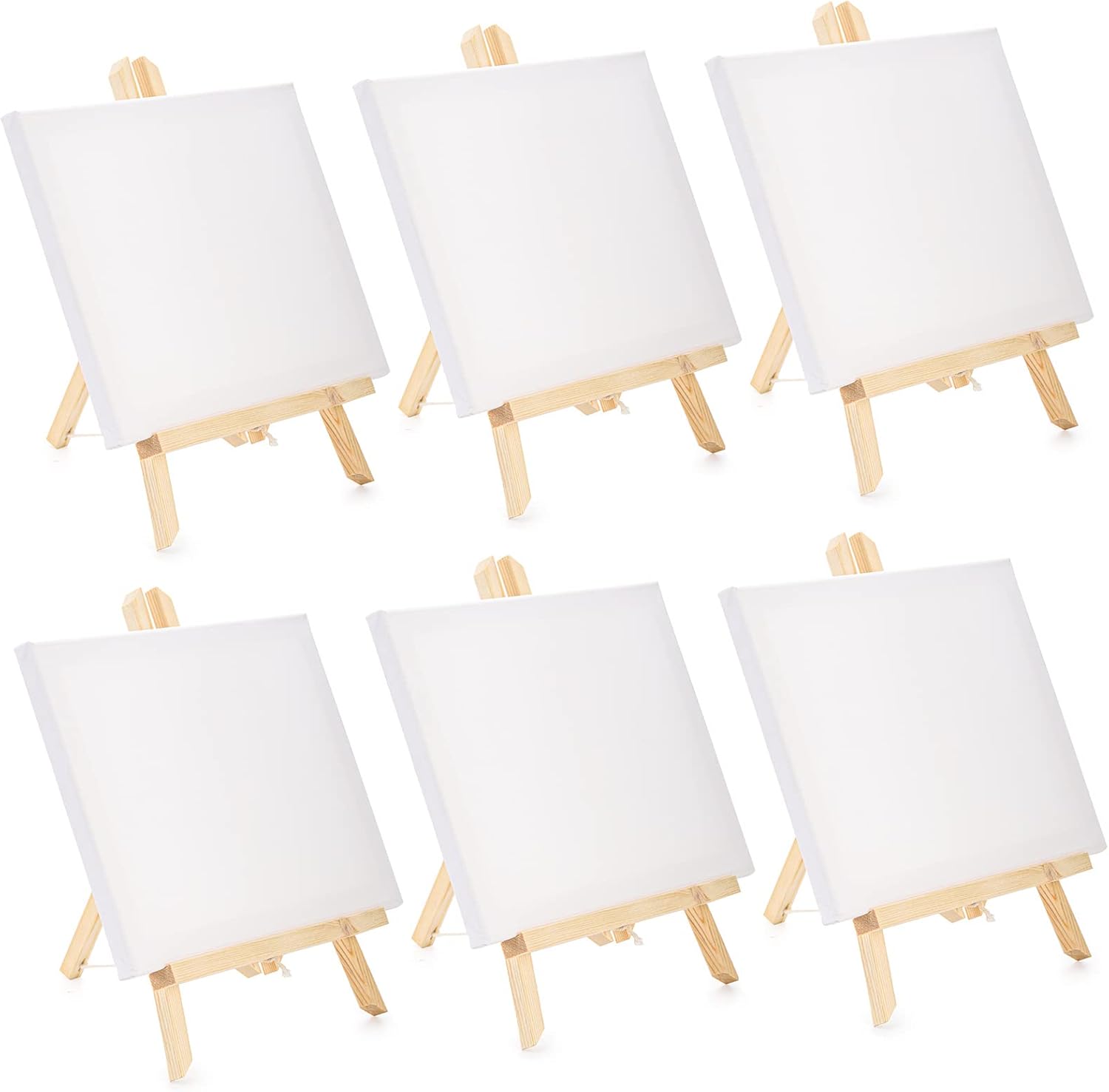 Tosnail 6 Packs 8" x 10" Canvas and Easel Set, Art Easel Stand with Canvas Set Tabletop Wooden Display Stand and Canvas Panels for Artist, Students, Adults, Kids Painting