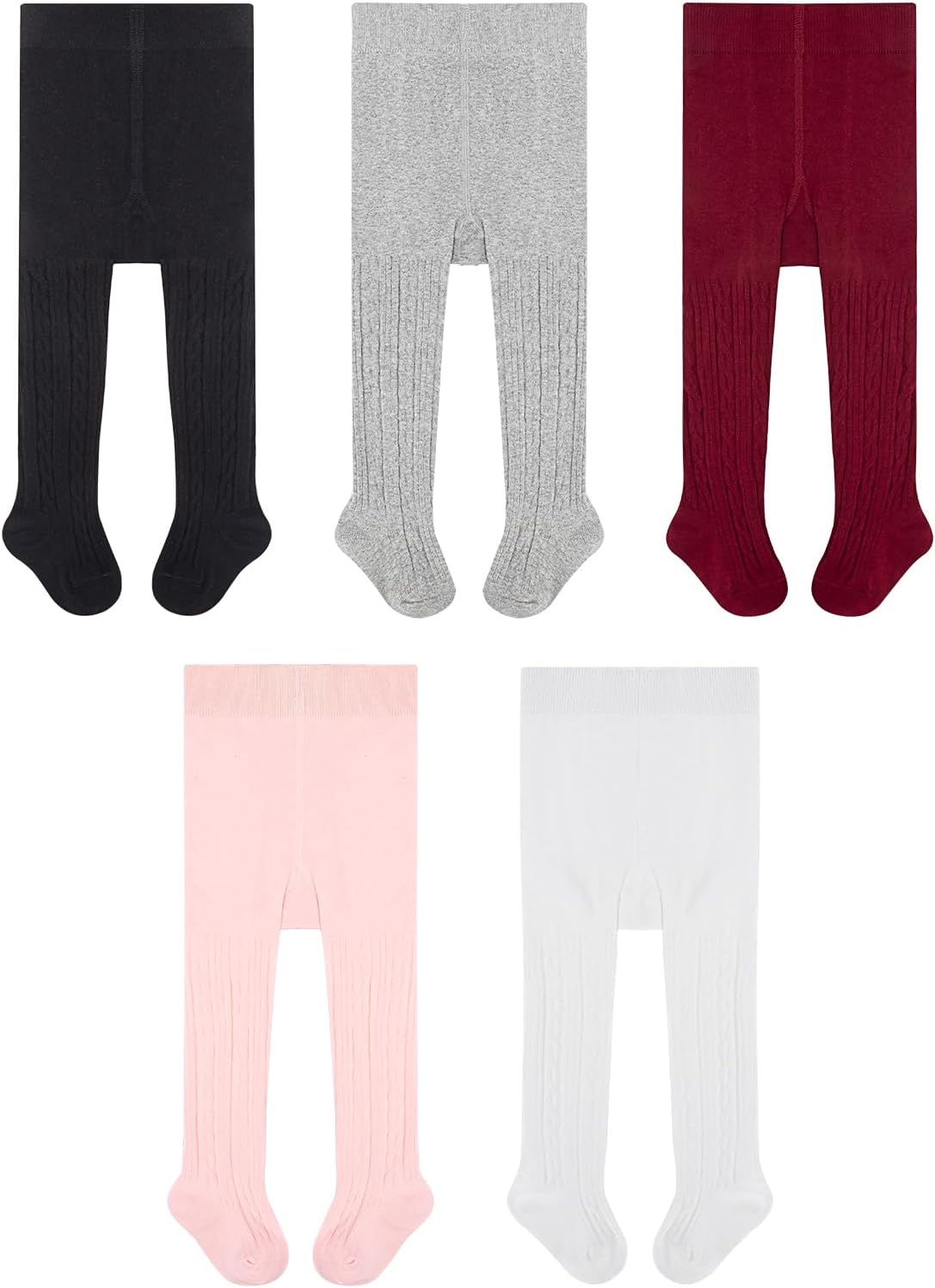 Looching 5 Pack Baby Toddler Girls Cute Cable Knit Cotton Tights Pantyhose Leggings Stocking Pants