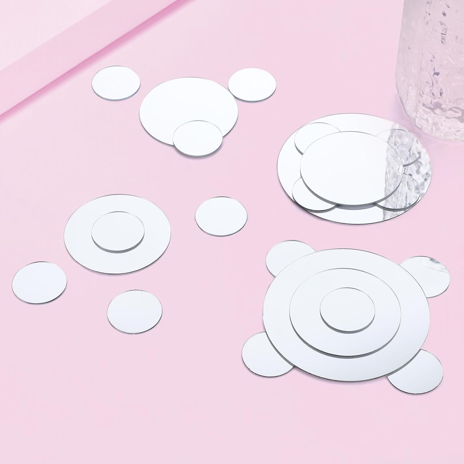 40 Pcs Mini Size Round Mirrors, Small Round Craft Mirrors | Mirror Stickers Adhesive Mirror, Mini Mosaic Mirror Tiles(1", 2", 3")
