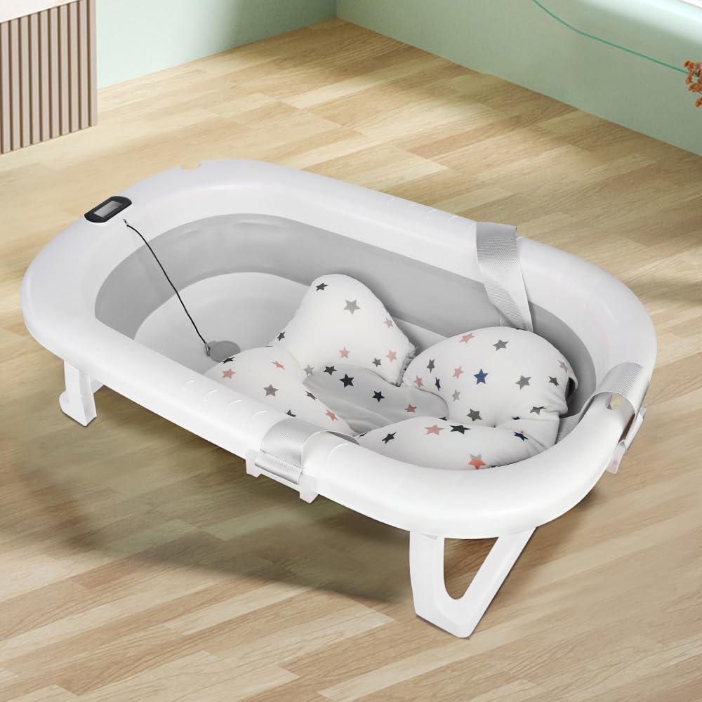 Baignoire Pliable Bébé avec Thermomètre à eau 80x50x23 Gris