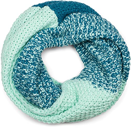styleBREAKER Damen Strick Loop Schal 2-Farbig mit Ombre Farbverlauf, Reiskorn Strickmuster, warmer Winter Strickschal 01018165, Farbe:Türkis-Petrol