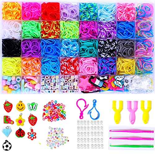 2500+ Elastique Bracelet Kit, 40 Grilles Bricolage Élastique Loom Bands Kit, Enfant Caoutchouc Bracelet Collier Jouets avec Boîte de Rangement