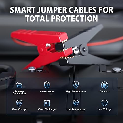 Miniatura 6 de Arrancador con compresor de aire, batería de 5000 A 160 PSI portátil (9.0 gas8.0L diesel), batería de coche de 12 V con cables de puente