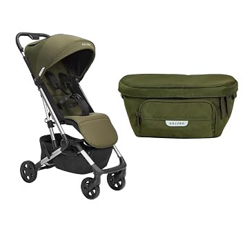 Colugo Compact Stroller & On-The-Go Organizer Bundle Olive | Lightweight Travel Stroller with Rain Cover + Matching Caddy with Cup Holder