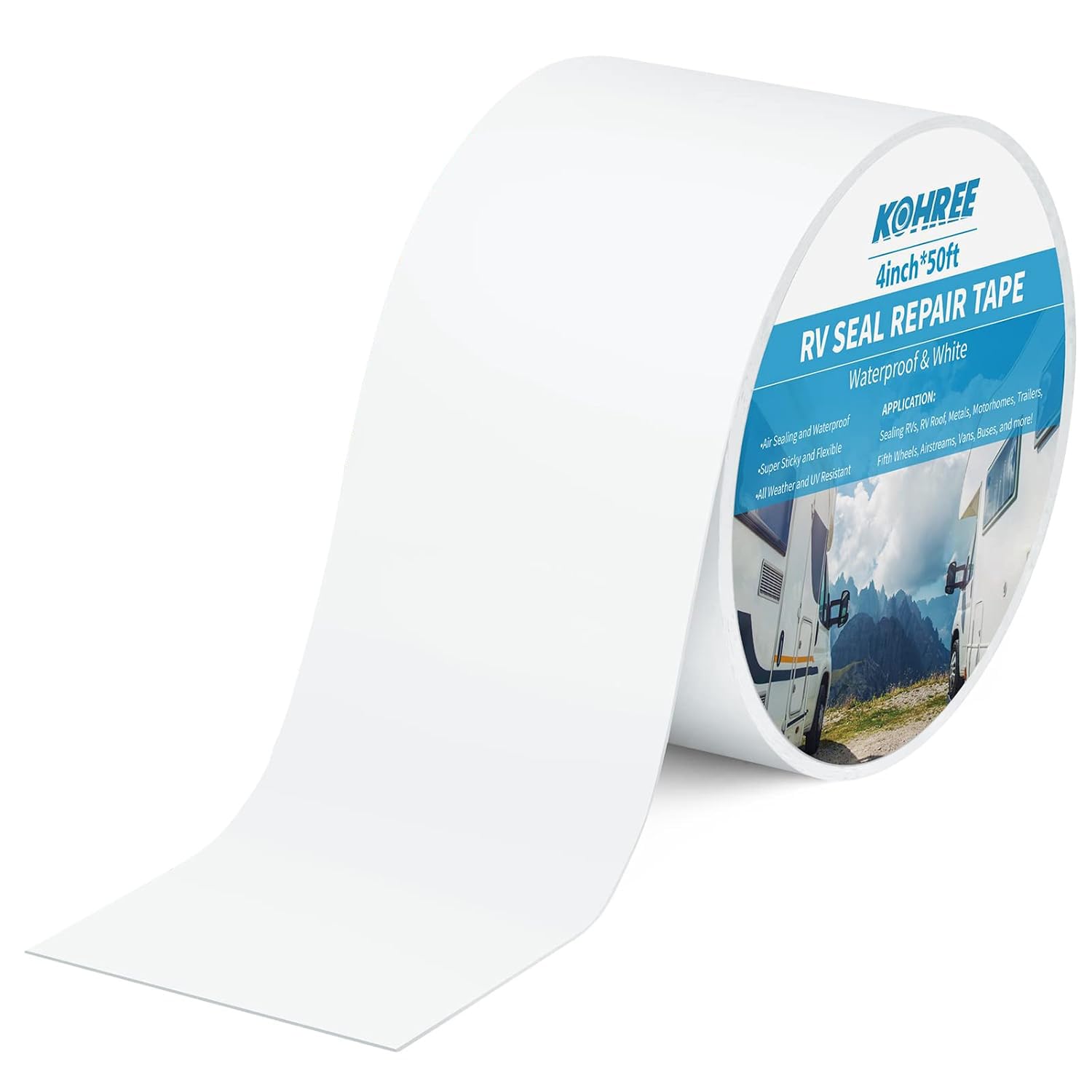 Kohree RV Roof Tape, 4 Inch x 50 Foot RV Sealant Tape White for Roof | Camper Seal Tape, UV-Resistant, Weatherproof, Sealant Roofing Tape, Stop Camper Roof Leaks
