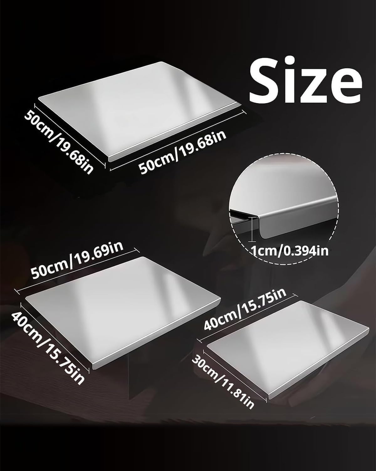Stainless Steel Cutting Board With Lip, Stainless Steel Countertop Chopping Boards for Kitchen, 304 Stainless Steel Chopping Boards With Lip and Non-Slip for Meat Vegetables Fruits Baking (20''x16'')