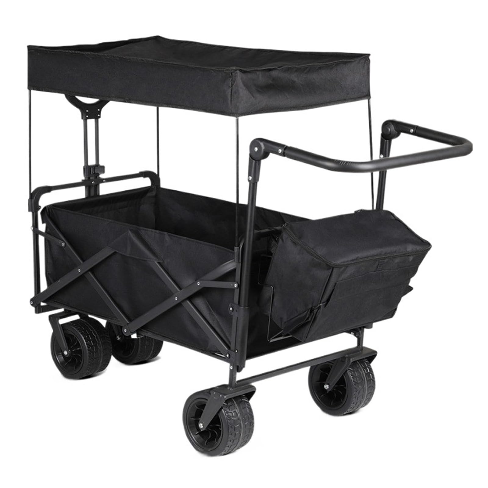 Wagons Carts Foldable, Folding Wagon Cart Adjustable Handle Bar Removable Canopy for Outdoor Camping Beach,Collapsible Wagon(Beige)
