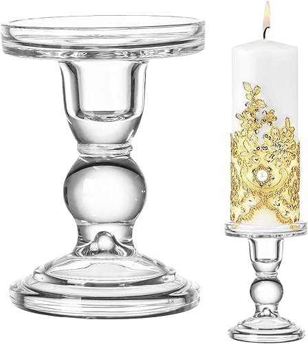 Miniatura 3 de Candelabros de cristal transparente de 3.5 pulgadas con forma cónica elegante para decoración del hogar del banquete de boda