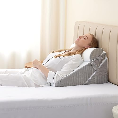Miniatura 9 de Bedluxe Juego de 3 almohadas ortopédicas de cuña para cama, almohada de cuña de espuma para postcirugía para espalda, piernas y rodillas, almohada