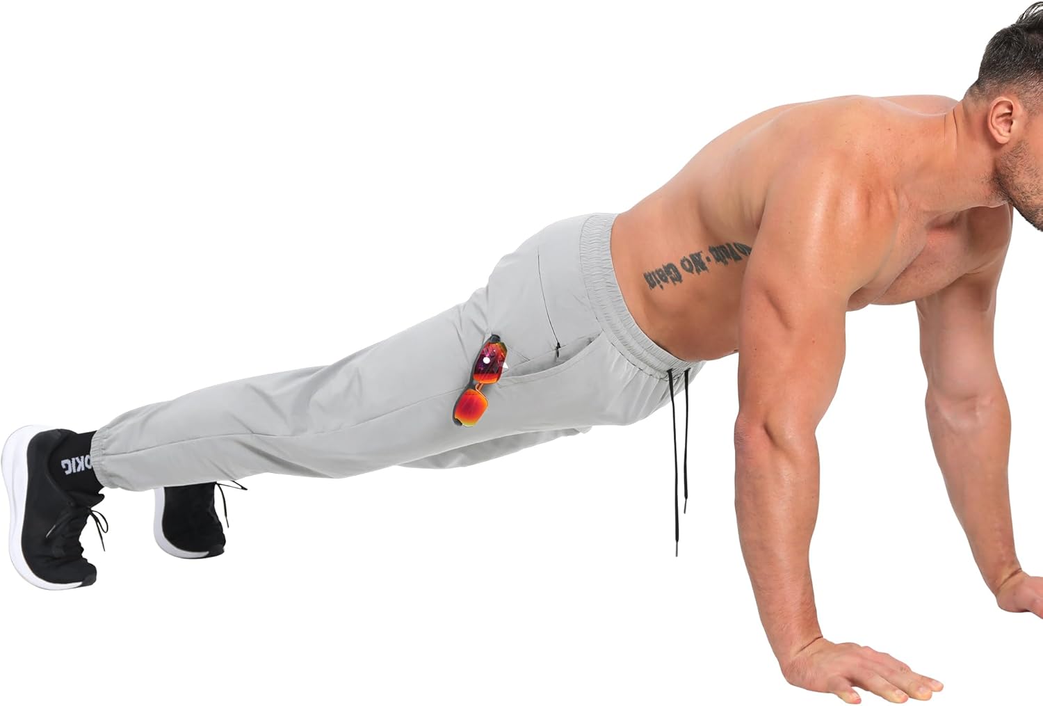 BROKIG Men's Tapered Gym Joggers, Lightweight Training Cuffed Sweatpants Zipper Pocket, Slim Fit Athletic Running Pants - Image 6