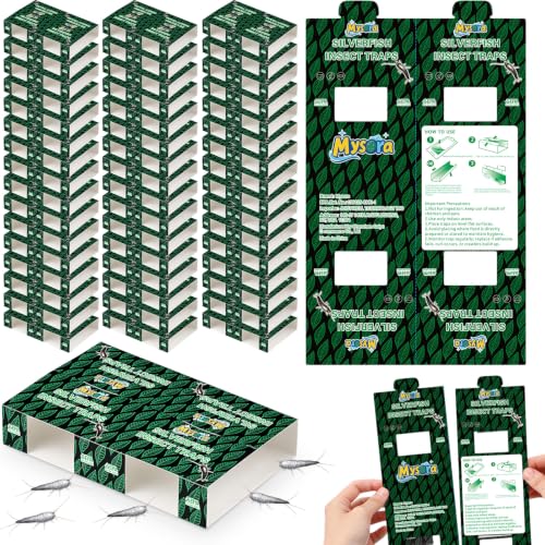 Mysora 96 Pack Silverfish Traps Indoor Sticky Silverfish Sheet with Dual-Color & Pattern Lure, Detachable into 96 Small or 48 Large Insect Sheet for Home, Camping, Centipedes & Crawling Insects