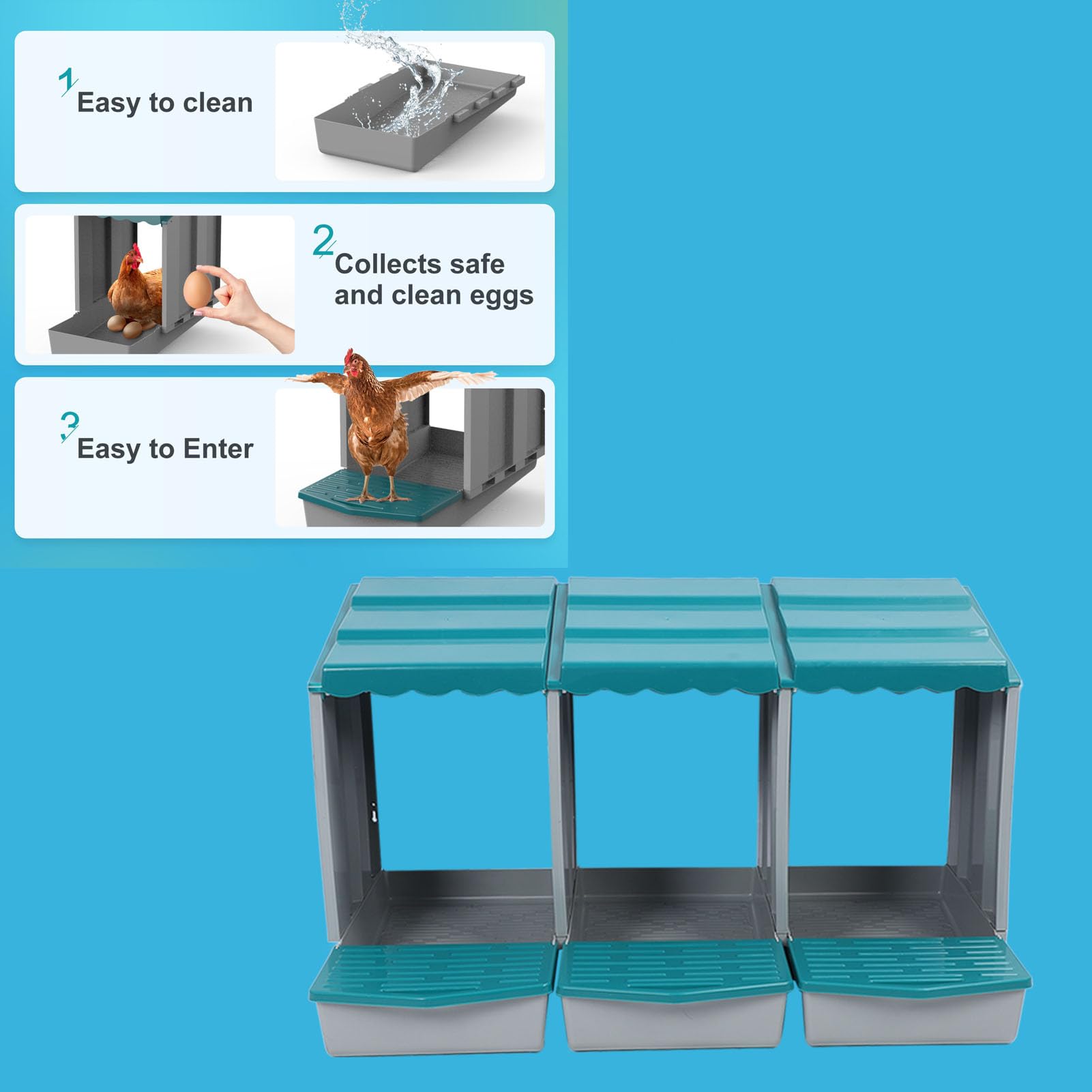 Caja Nido para Pollos Caja Nido para Pollos para Poner Huevos de PP Diseño Modular Extraíble de 6 Compartimentos Fácil Montaje y Limpieza para Gallinas, Patos, Aves de Corral en Gallineros y