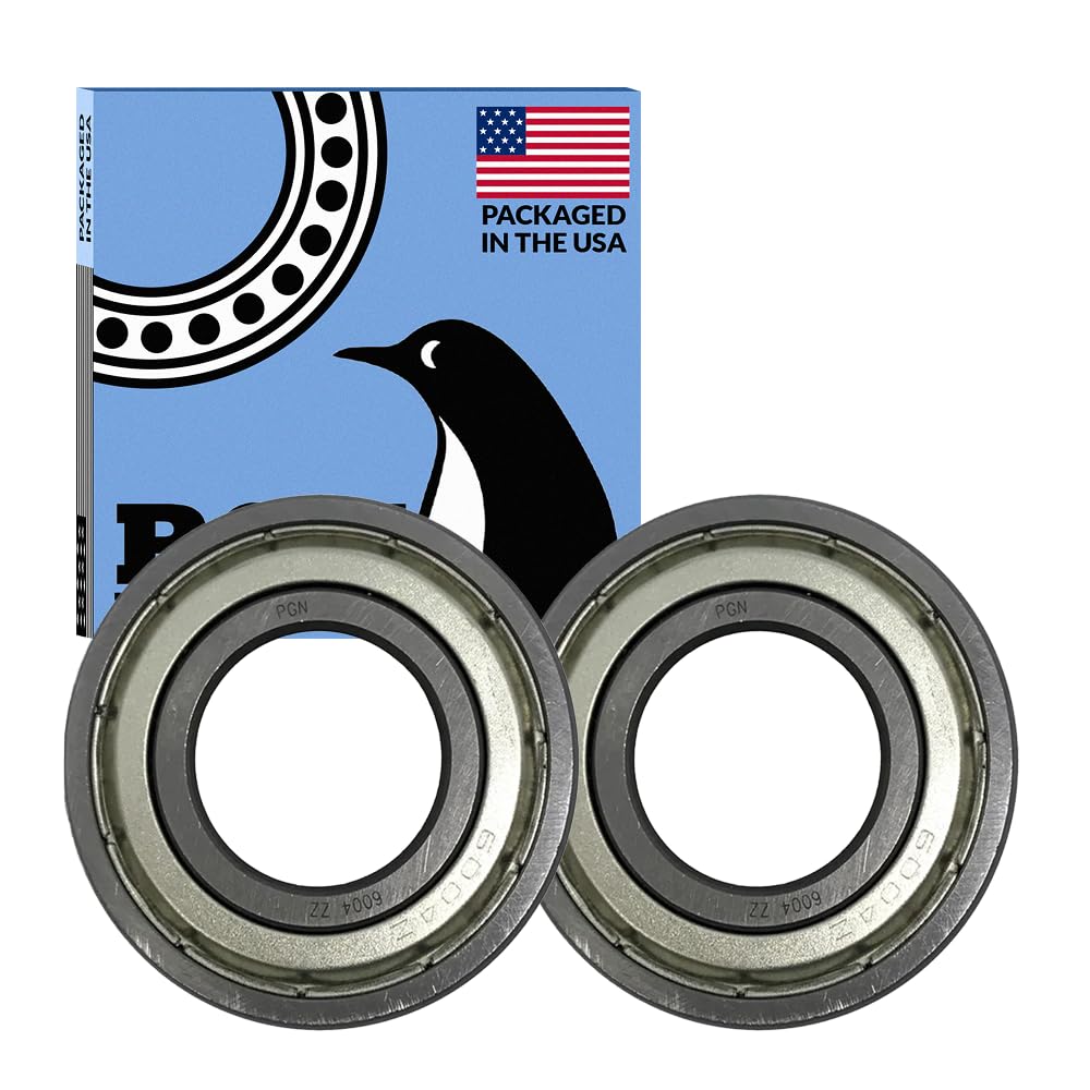 PGN (2 Pack) 6004-ZZ Bearing - Lubricated Chrome Steel Sealed Ball Bearing - 20x42x12mm Bearings with Metal Shield & High RPM Support