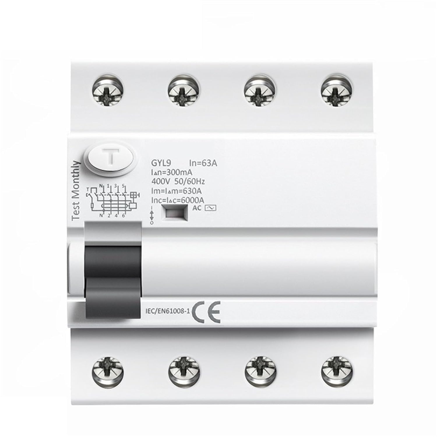 YFHGULBTK Circuit Breaker GYL9 AC Residual Current Electromagnetic Differential Switch 4P 40A 63A 100A 1Pcs(4P 40A,300mA)