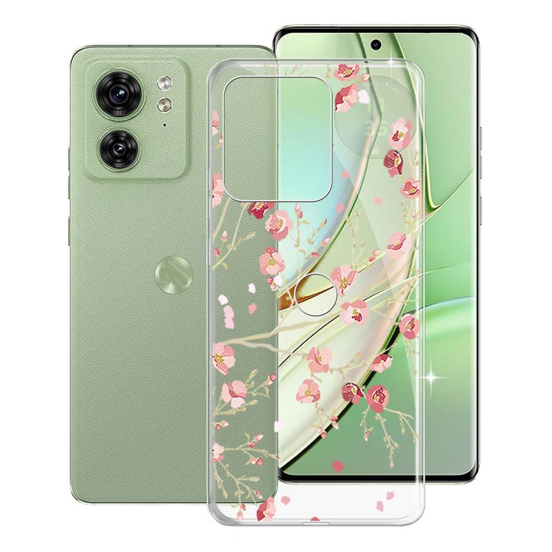 KJYF Custodia Per Motorola Edge 40 Trasparente | Ultra-Sottile In Silicone Morbido TPU | Anti-Ingiallimento E Anti-Graffio Con Bordo Rialzato (6.55') - Rosa Floreale