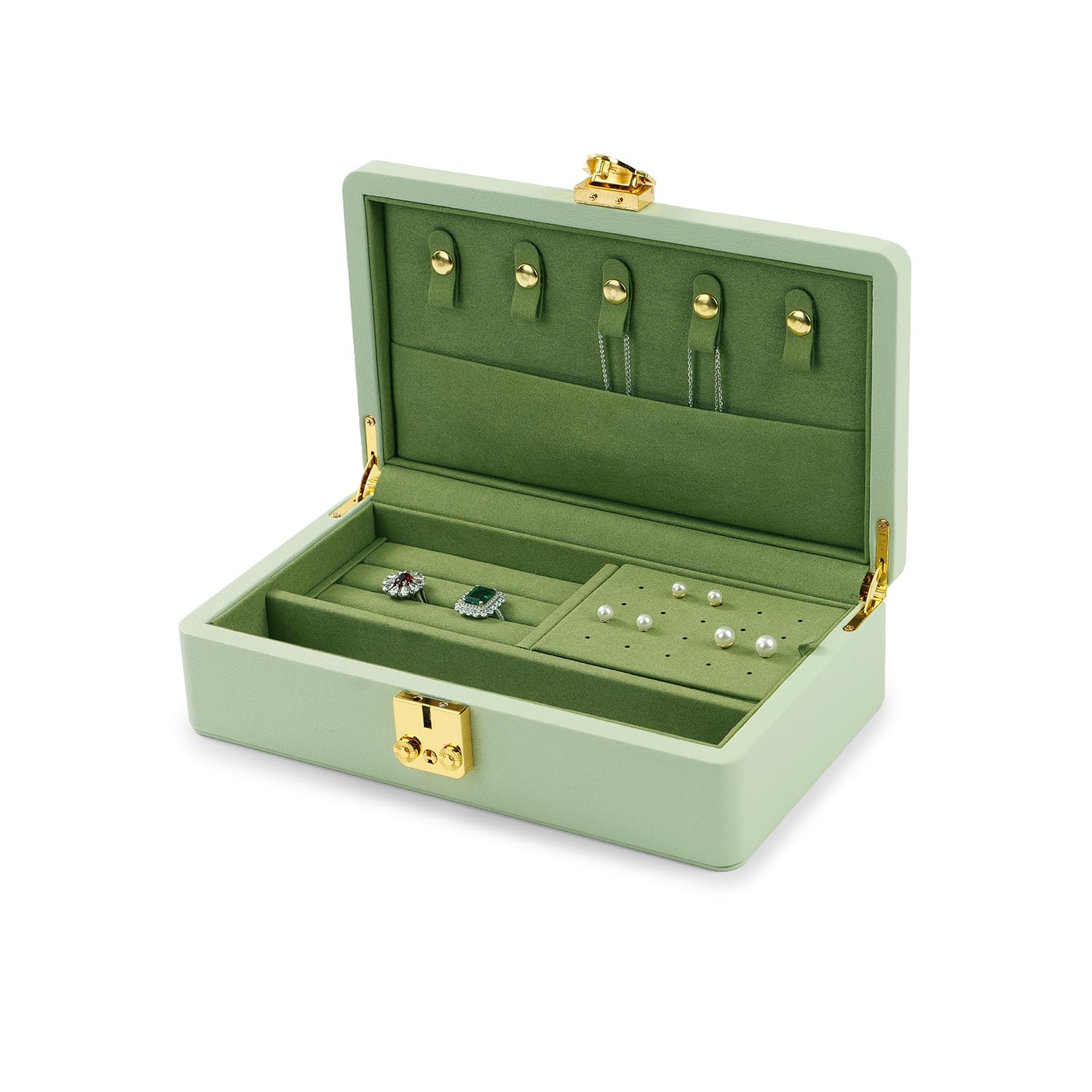 Écrin à bijoux de luxe en cuir vert double couche avec fermoir sécurisé pour colliers