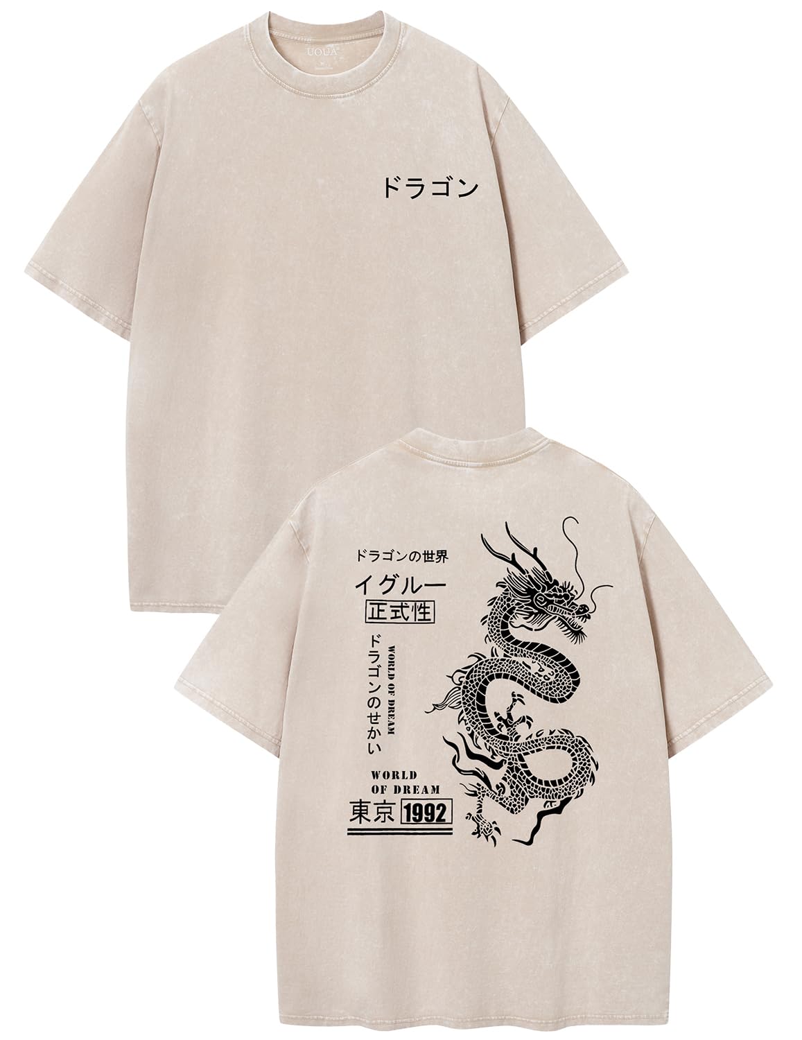 UOUA Men's Graphic Tees Washed Oversized Short Sleeve T-Shirts | 100% Cotton, Ribbed Crewneck, Vintage Streetwear, Summer Casual Tops