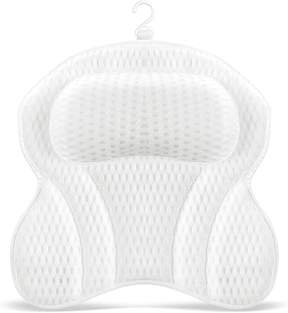 Bath Pillows for Head and Neck, 4D Air Mesh Bath Cushion Support, Ergonomic Luxury Home Spa Bathtub Accessories for Women with 6 Non-slip Suction Cup