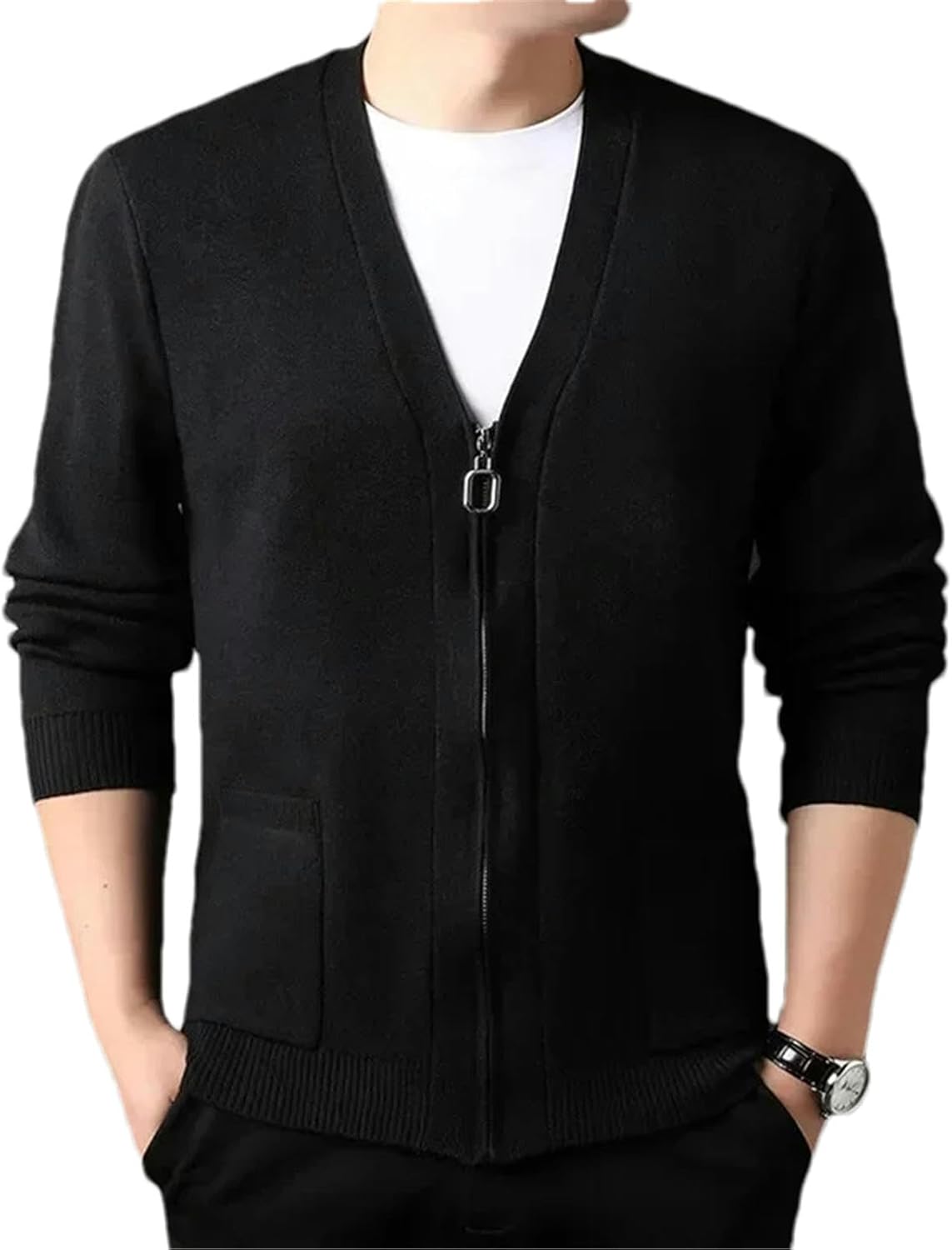 Men's Cardigan Long Sleeved Zipper Design Simple Solid Color Knitted Cardigan Men Clothing Knitted Sweater