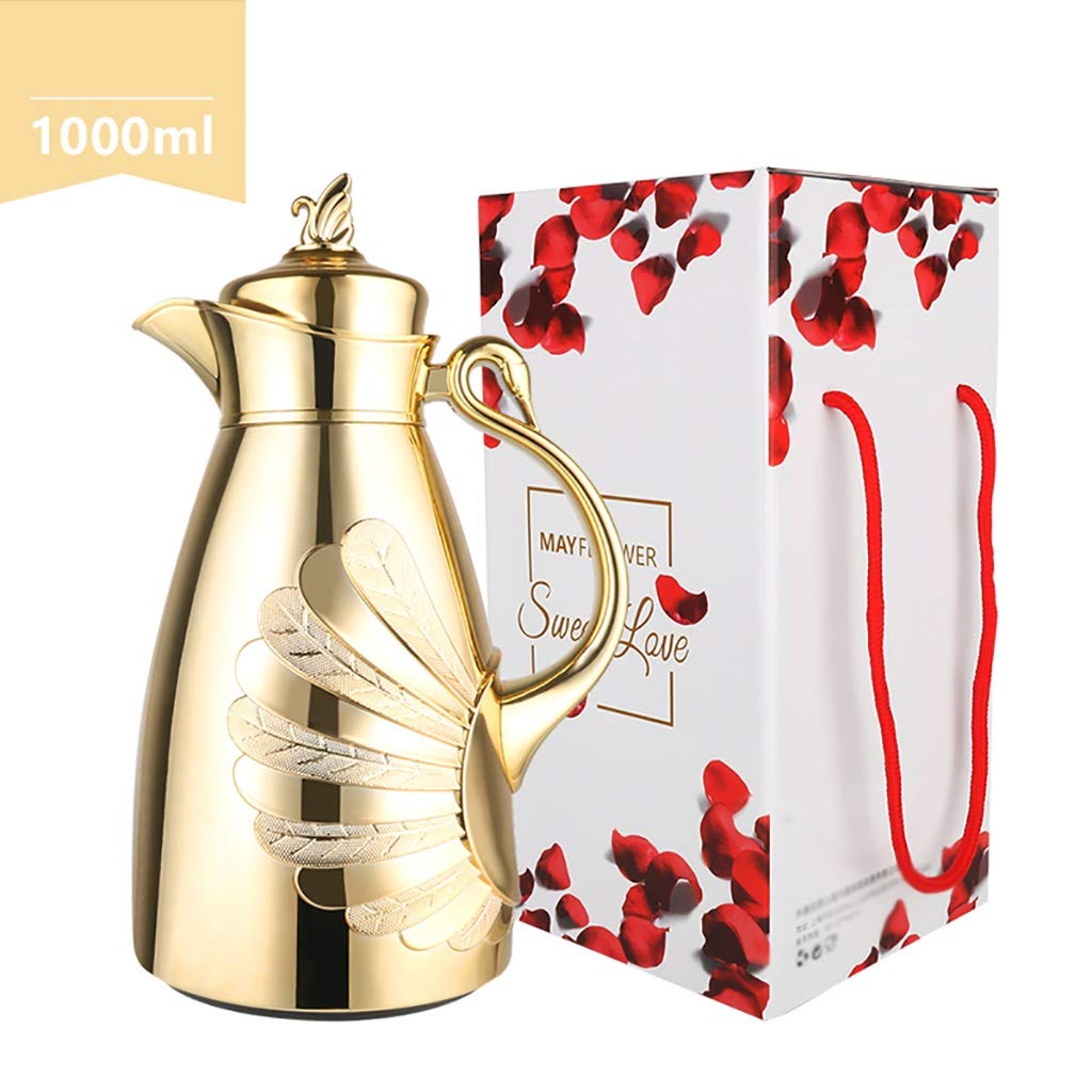 KNGNGK 1L Carafe à Café Isotherme Acier Inoxydable - Pichet Thermique Double Paroi Blanc, Conservation 12H Chaud