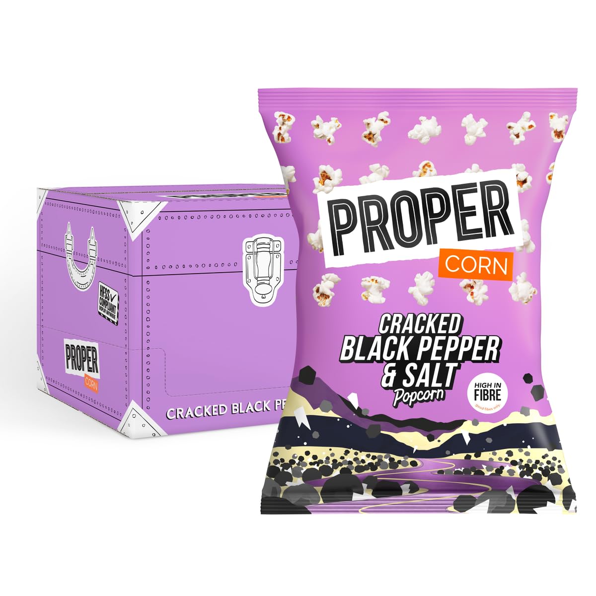 PROPERCracked Black Pepper & Salt Popcorn - 8 x 70g | Gluten Free, Vegan Snack - Perfect for Movie Nights, Parties, and Healthy Snacking!