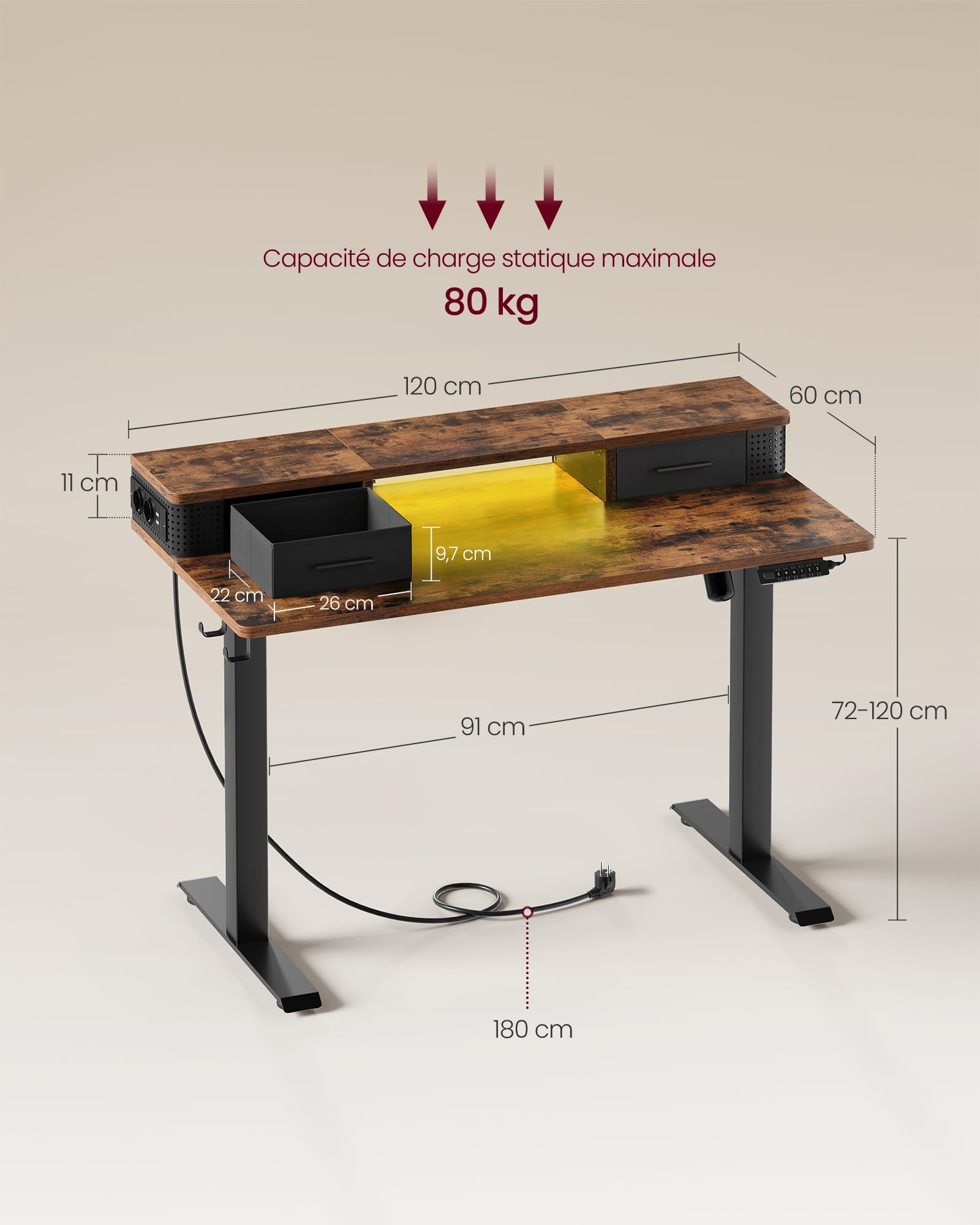 Werkplek flex - verstelbaar zit sta bureau 160 x 80 cm - hoogte 65 tot 107 5 cm - Meubels kopen? | Korting tot 23