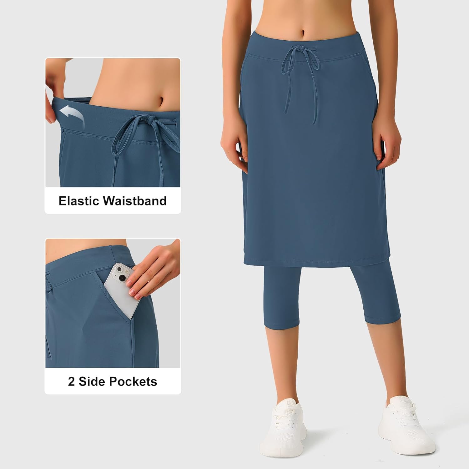 ANIVIVO Skirted Leggings for Women with Pockets,Athletic 22" Knee Length Skirt with Capri Leggings - Image 3