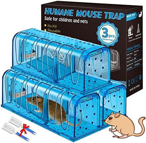 Humane Mouse Traps Indoor Outdoor, No Kill Mouse Traps, Reusable Rat Traps Catch and Release That Work, Live Mouse Traps Safe Mice Trap Catcher for House,Garage,Small Rodent,Voles,Hamsters,Mole 3 Pack