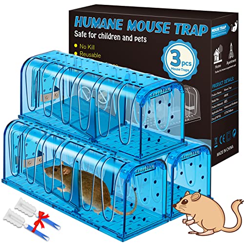 Humane Mouse Traps Indoor Outdoor, No Kill Mouse Traps, Reusable Rat Traps Catch And Release That Work, Live Mouse Traps Safe Mice Trap Catcher For House,Garage,Small Rodent,Voles,Hamsters,Mole 3 Pack #TOP3