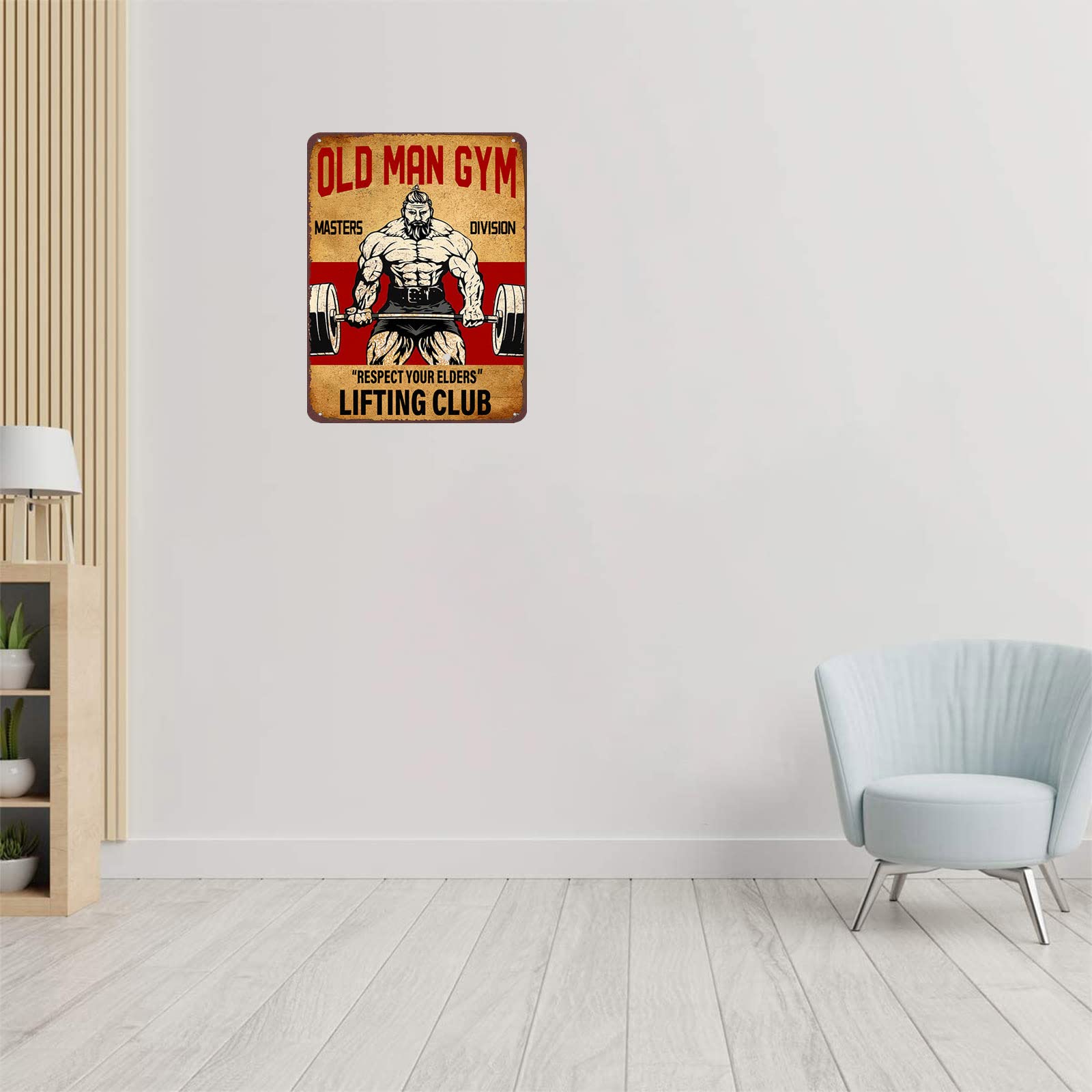 Old Man Gym Masters Division Respect Your Elders Metal Sign - 8x12 Inch Weightlifting Home Gym Decor Tin Poster