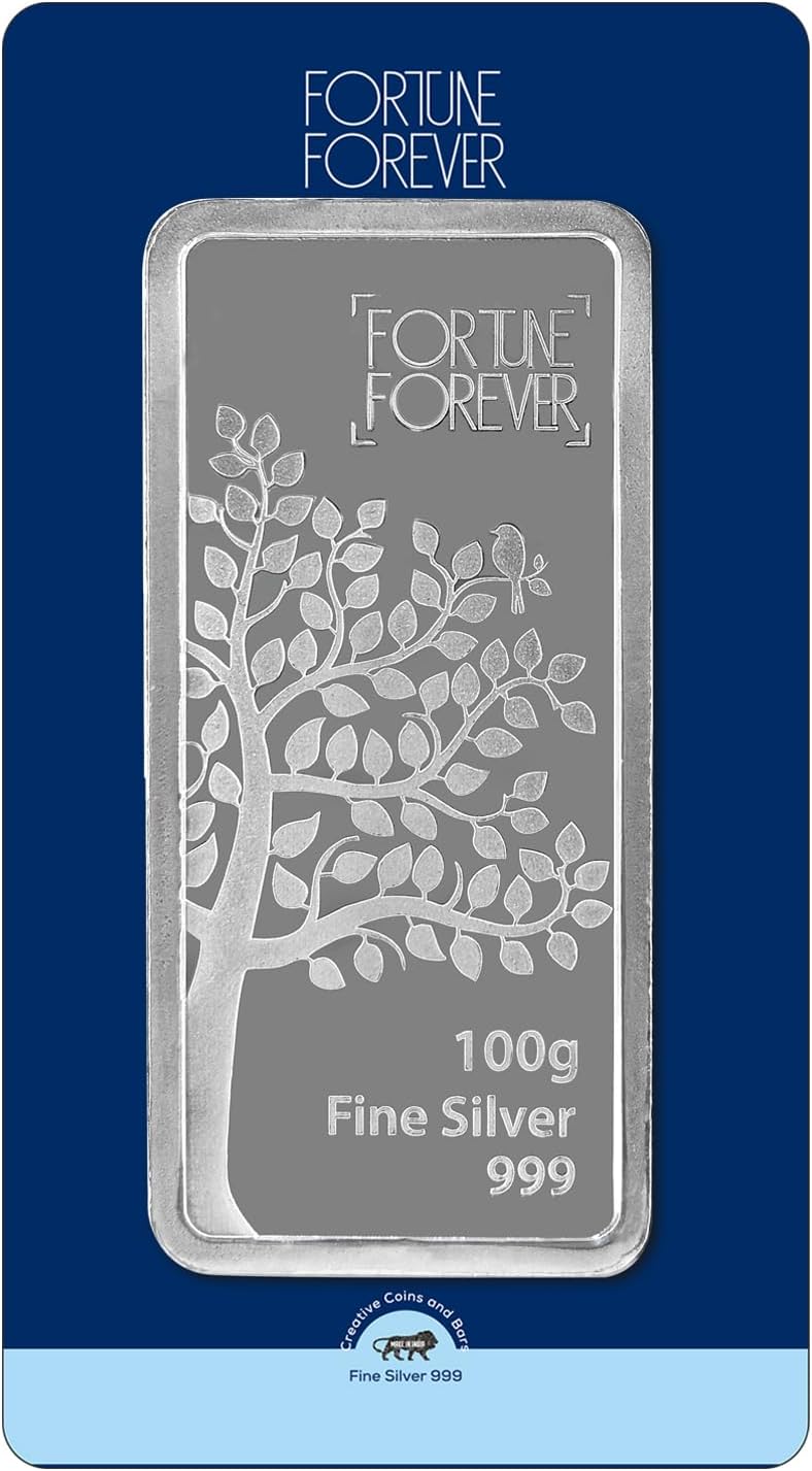 FORTUNE FOREVER Pure Silver BIS Hallmarked Bar/Lagdi with Tree Impression Perfect for Gifting Investment (999 Purity)