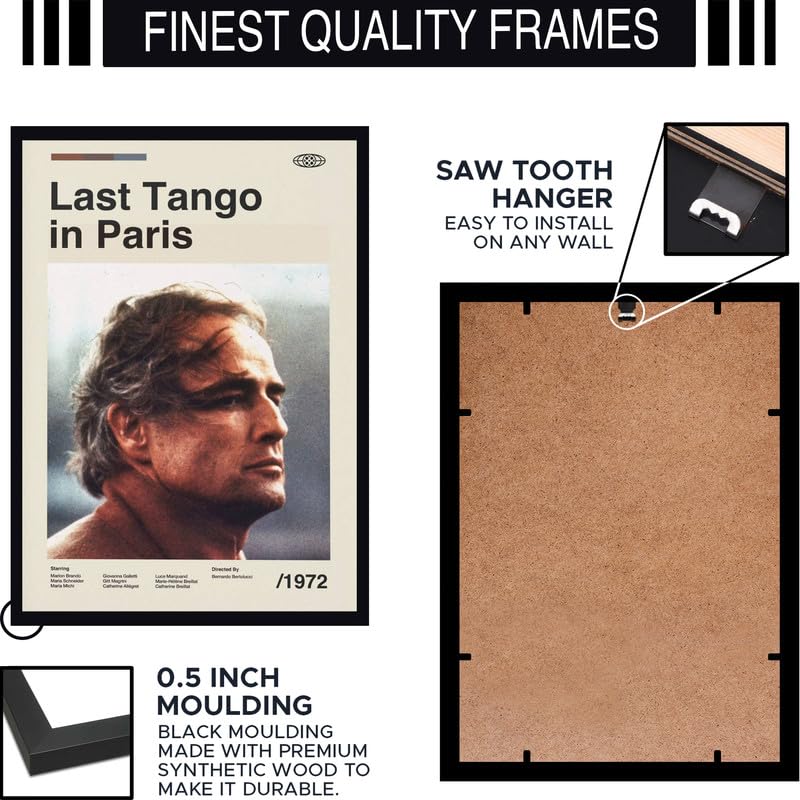 Image of BLINKART Last Tanngo In Paris Movie Poster Frame 8x12 Inch | Premium 300 GSM Paper Wall Print | Mid Century Vintage Film Artwork for Home, Bedroom, Living Room, Office | Framed Photo Decor