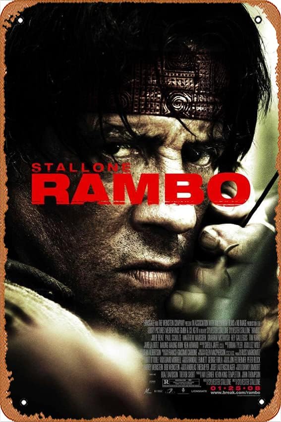 Rambo Sylvester Stallone, Movie Poster 3 8 x 12 Inches - Retro Vintage Metal Tin Sign for Home Bar Pub Garage Decor Movie Gifts