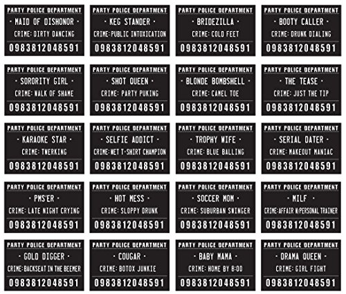 20 Funny Mugshot Signs (Black & White) - Selfie Photo Booth Prop Party Supplies for Bachelorette Party Games, Bridal Shower, Girls Night Out, Birthday, Wedding, Event Decoration Idea - Haute Soiree