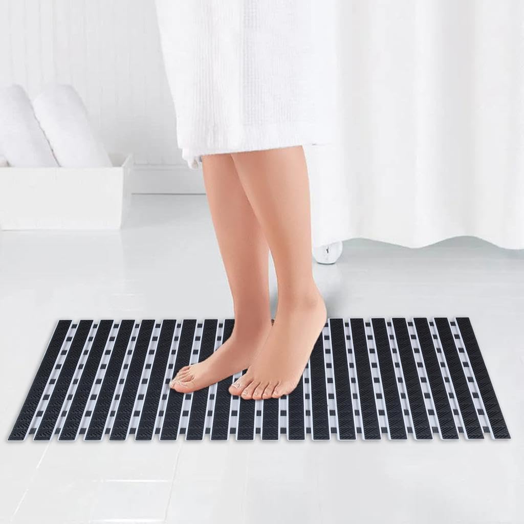 HomeCloud Shower Mat |Elevate Your Bathing Experience TPE Anti-Slip Spa Shower Mat with Suction Cups for Unrivaled Safety and Comfort | L70xW40cm (Black)