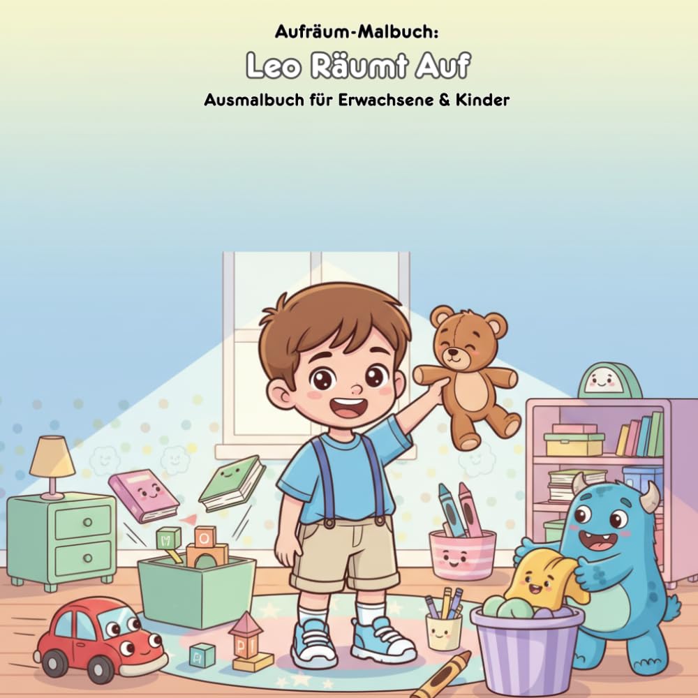 Leo Räumt Auf: Geschichte & Malbuch: Für Erwachsene & Kinder - 36 Ausmalbilder im Format 21.59 x 21.59 cm: Spielerisch Aufräumen Lernen mit Großen Motiven.