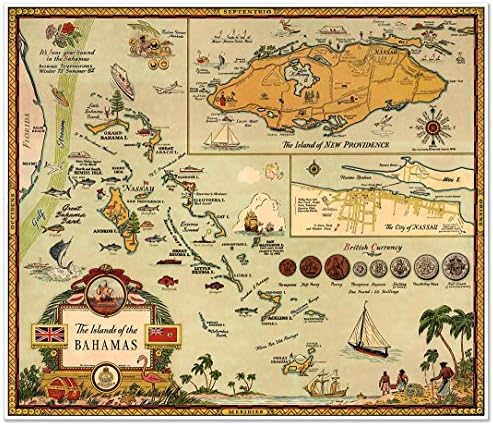 Antiguos Maps Bahamas Map Including New Providence Island and City of Nassau Circa 1951 Art Print Poster