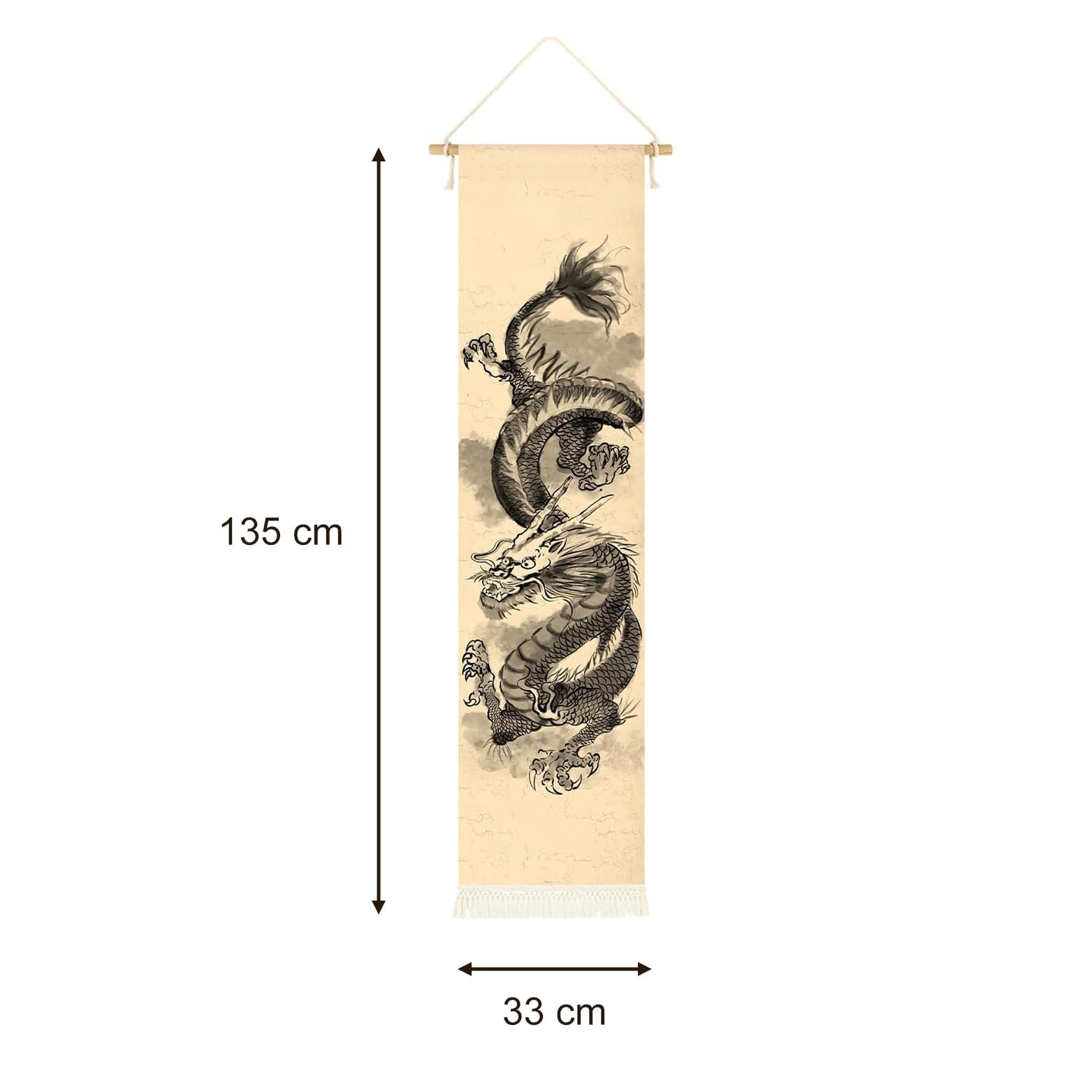 CoolChange Tradizionale Asiatico Drago Immagine Rotolare | Asian Dragon | Murale Pittura Cinese | 135x33cm
