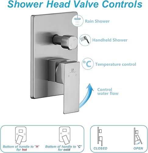 Miniatura 4 de Sistema de ducha tipo lluvia de alta presión de 8 pulgadas, cabezal de ducha de mano para baño, mezclador de lluvia de lujo, juego completo