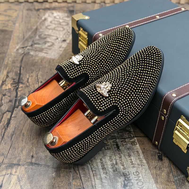 Men's Fashion Classic Faux Leather Loafers and Weeding Dress Shoes for Men Designer Spikes Rivets Luxury Dress Wedding Party Prom Shoes Smoking Slippers4