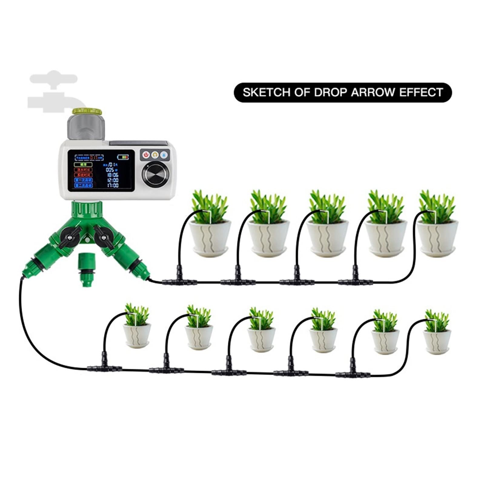 Sistema de riego por goteo impermeable Lcd Pantalla de energía solar Carga de dispositivos de riego automático Garden Home Intelligent Sprokler(Yellow)